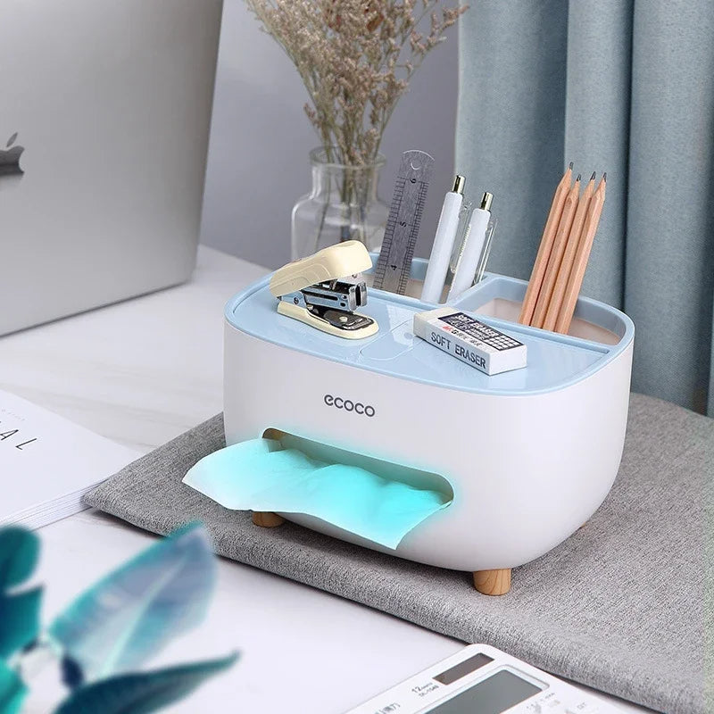 Multifunctional Tissue Box Cover Holder with Storage – Remote, Glasses, Pens, Mobile, Dry Fruit Organizer for Home & Office – Multi