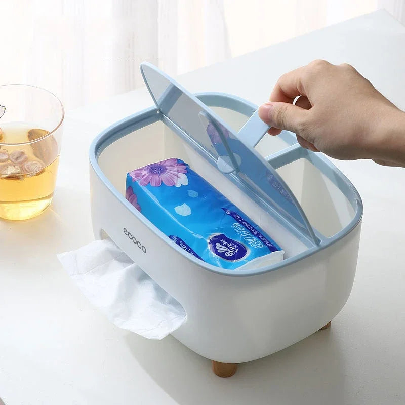 Multifunctional Tissue Box Cover Holder with Storage – Remote, Glasses, Pens, Mobile, Dry Fruit Organizer for Home & Office – Multi