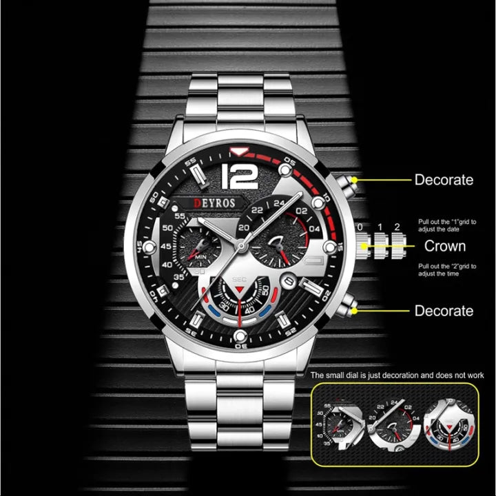 Watch – Stainless Steel, Calendar, Luminous.