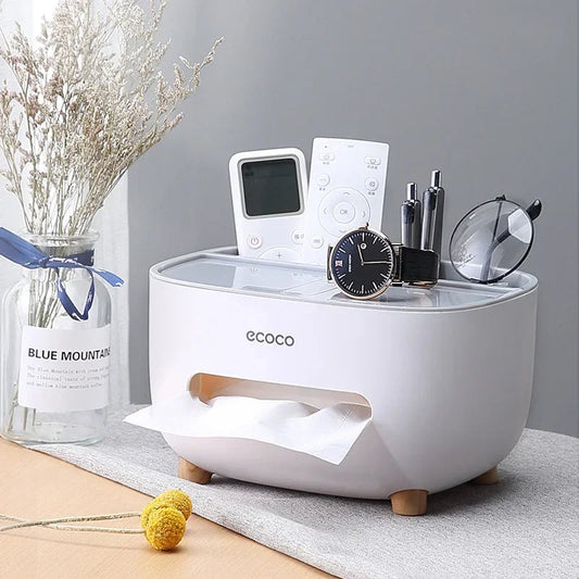 Multifunctional Tissue Box Cover Holder with Storage – Remote, Glasses, Pens, Mobile, Dry Fruit Organizer for Home & Office – Multi