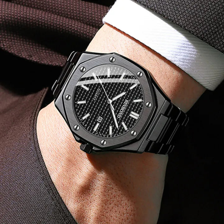 BINBOND Men's Quartz Watch – Waterproof, Steel, Calendar, Luminous.