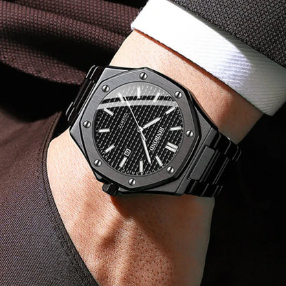 BINBOND Men's Quartz Watch – Waterproof, Steel, Calendar, Luminous.