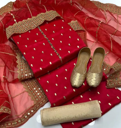 Fancy partywear with full embroidery, 2.5 Gaz organza, sequin, zari & shesha work. Perfect for winter & wedding season.