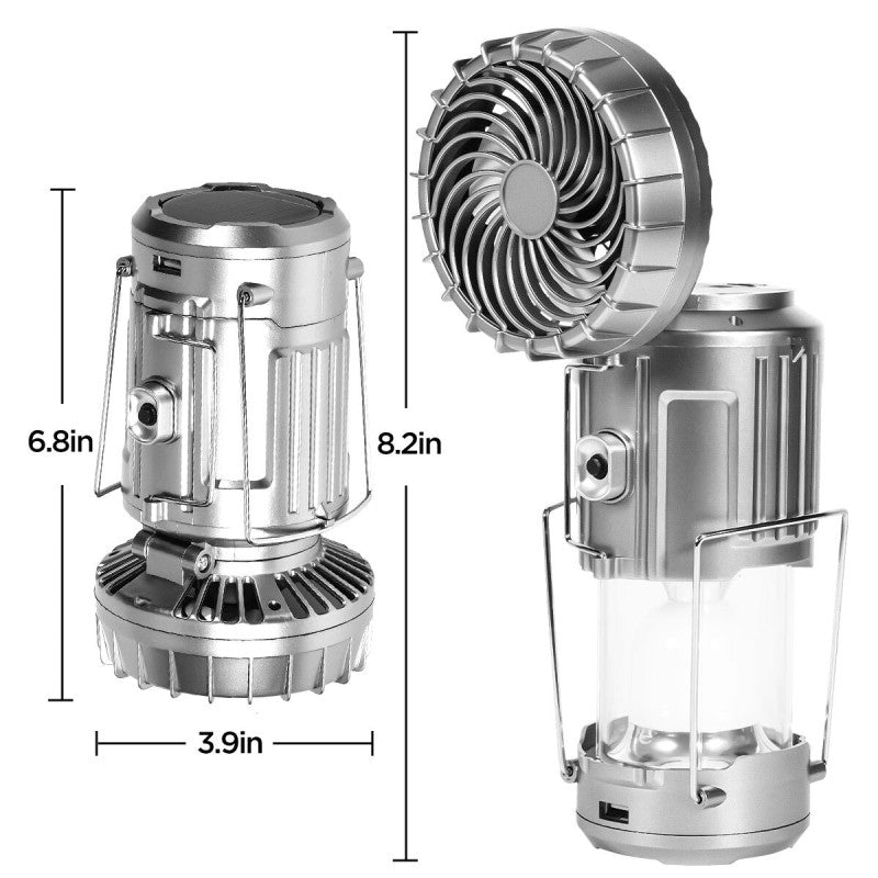 Solar Rechargeable Camping Fan with LED Lantern Light